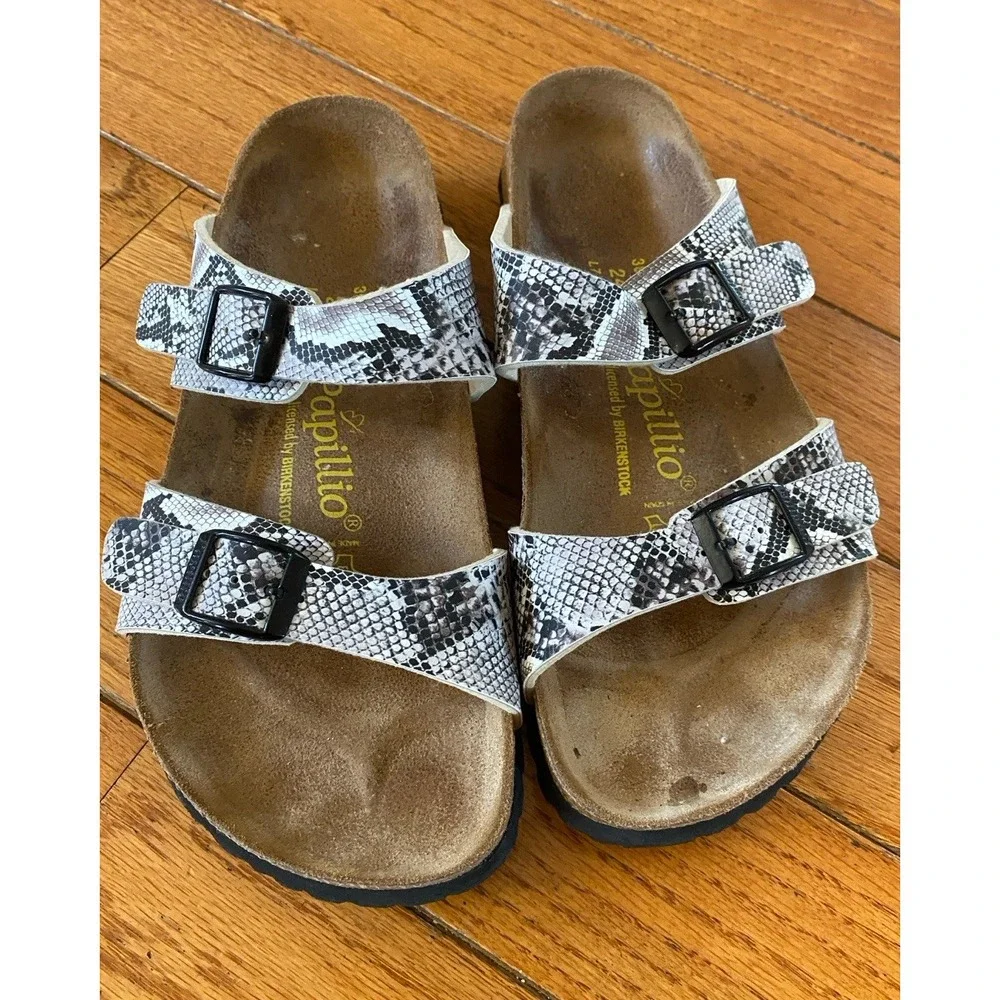 Birkenstock Papillio Size 38 7 Snakeskin Python Sydney Sandals Black White